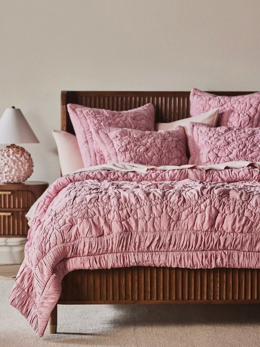 Anthropologie Brooke Heathered Jersey Cotton Quilt Pink Queen